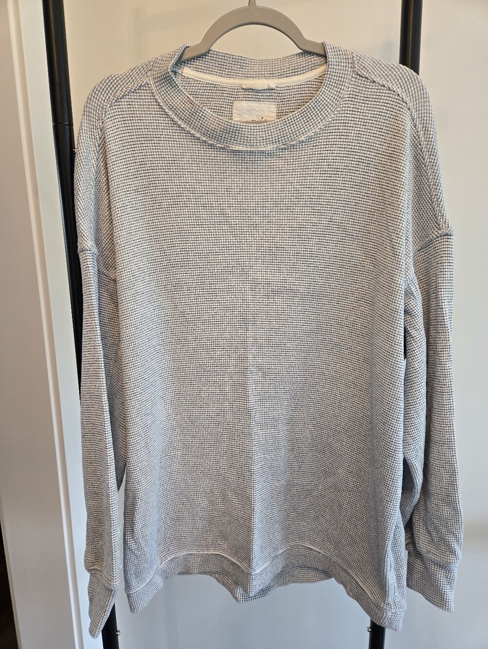 Aerie Waffle Knit Pullover Sweatshirt Blue & White Women Size M Oversized